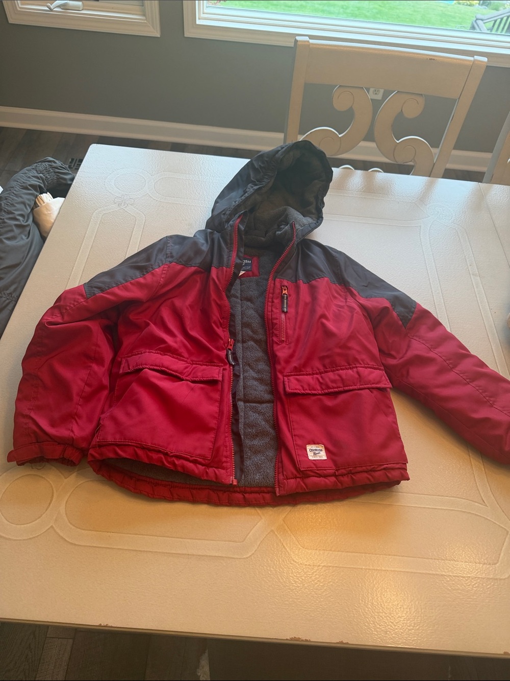 Kids Oshkosh Red and Charcoal Hooded Winter Jacket